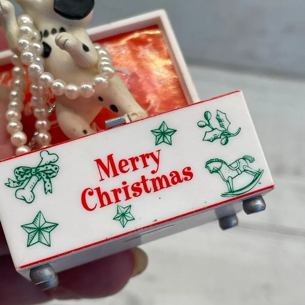 Vintage Dalmatian Dog Christmas Trinket Jewelry Box Ornament Merry Christmas